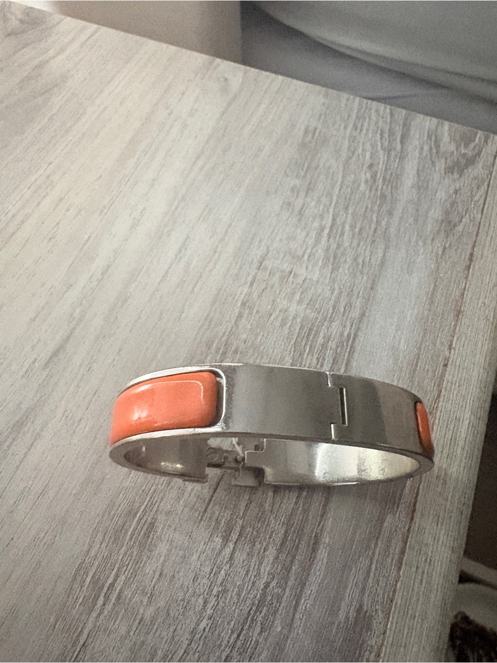 Hermes Silver Tone H Clic Clac Bracelet with Orange Enamel - Picture 2 of 4